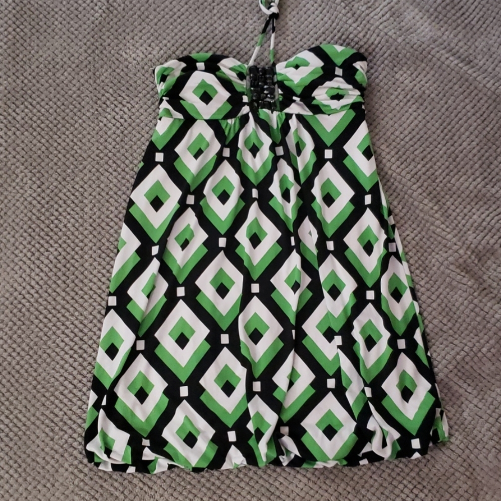 Black green and white dress